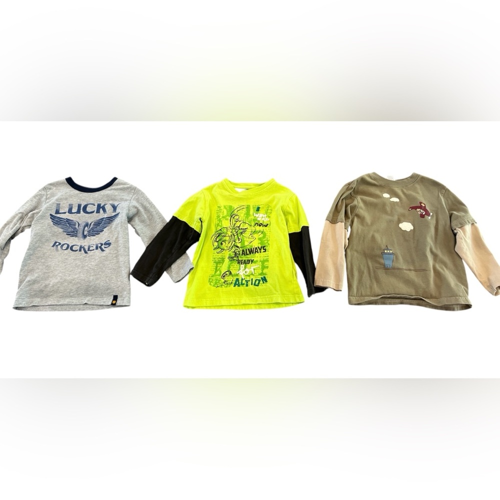 3T Kids Graphic Long Sleeve Shirt Set - Gray, Yellow, Tan